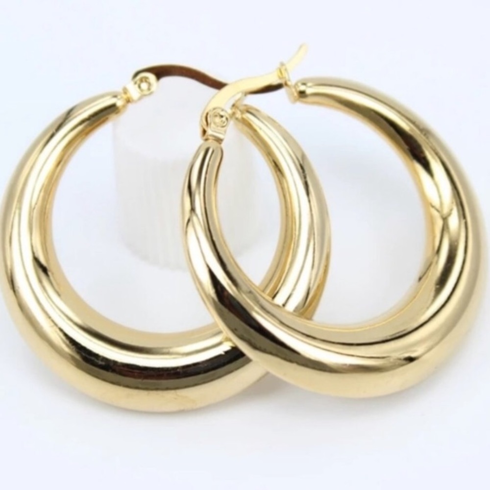 18K Yellow Gold shine round hoop earrings